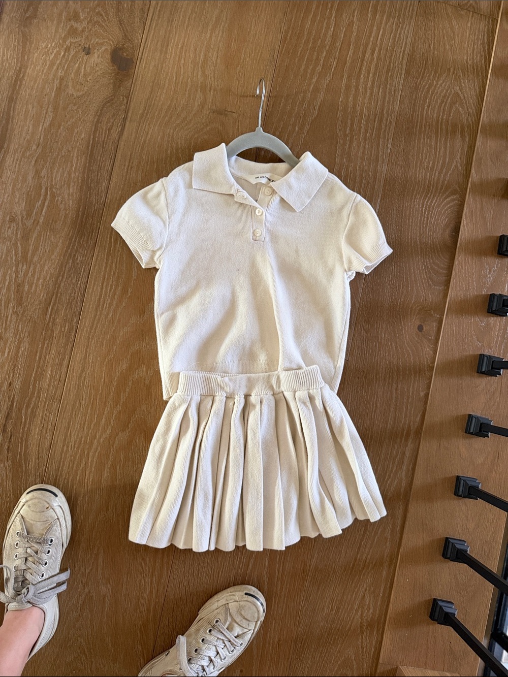 H&M White Kids Polo Top and Pleated Skirt Set